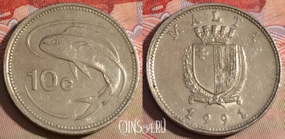 Мальта 10 центов 1991 года, KM# 96, 218a-106