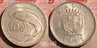 Мальта 10 центов 1991 года, KM# 96, 222a-125