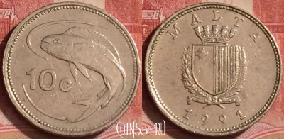 Мальта 10 центов 1991 года, KM# 96, 380k-053