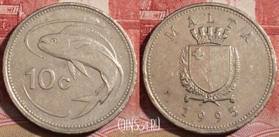 Мальта 10 центов 1995 года, KM# 96, 220-095