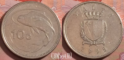 Мальта 10 центов 1998 года, KM# 96, 107b-085