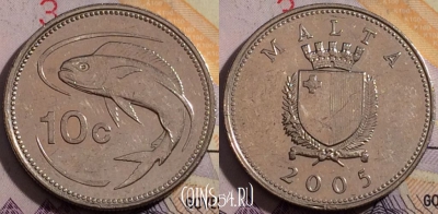 Мальта 10 центов 2005 года, KM# 96, 180a-021