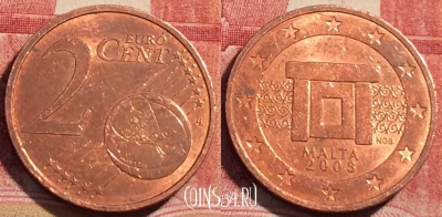 Мальта 2 евроцента 2008 года, KM# 126, 065c-098