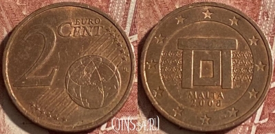 Мальта 2 евроцента 2008 года, KM# 126, 143r-058