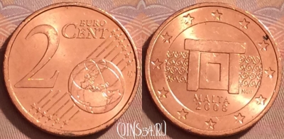 Мальта 2 евроцента 2008 года, KM# 126, 371k-061