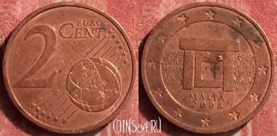 Мальта 2 евроцента 2008 года, KM# 126, 408-048