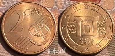 Мальта 2 евроцента 2008 года, KM# 126, 467s-489