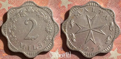 Мальта 2 милс 1972 года, KM# 5, 149i-125