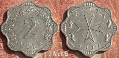 Мальта 2 милс 1972 года, KM# 5, 049p-065 ♛