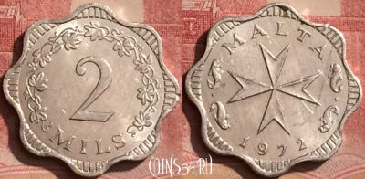 Мальта 2 милс 1972 года, KM# 5, 067l-023