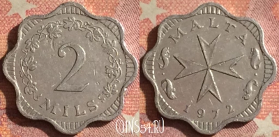 Мальта 2 милс 1972 года, KM# 5, 130i-111