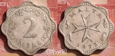Мальта 2 милс 1972 года, KM# 5, 151l-045