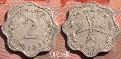 Мальта 2 милс 1972 года, KM# 5, 269a-075