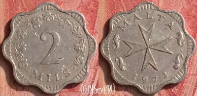 Мальта 2 милс 1972 года, KM# 5, 336n-059