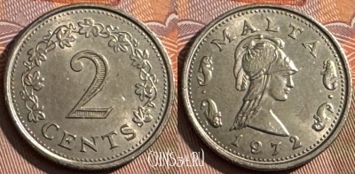 Мальта 2 цента 1972 года, KM# 9, 120t-048 ♛