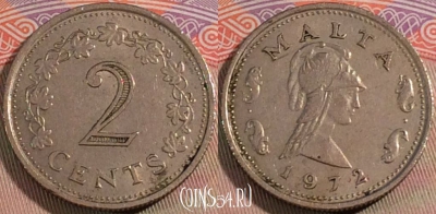 Мальта 2 цента 1972 года, KM# 9, 135b-093