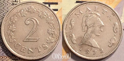 Мальта 2 цента 1972 года, KM# 9, 142-045