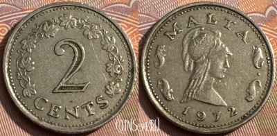 Мальта 2 цента 1972 года, KM# 9, 158s-067