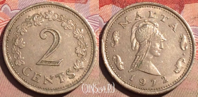 Мальта 2 цента 1972 года, KM# 9, 223a-023