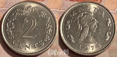 Мальта 2 цента 1972 года, KM# 9, 289q-084 ♛