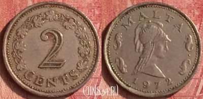 Мальта 2 цента 1972 года, KM# 9, 345n-040