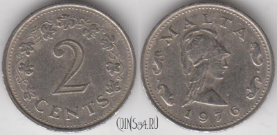 Мальта 2 цента 1976 года, KM# 9, 133-133