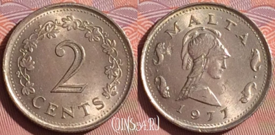 Мальта 2 цента 1977 года, KM# 9, 055i-138