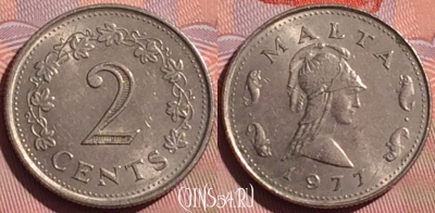 Мальта 2 цента 1977 года, KM# 9, 056i-104
