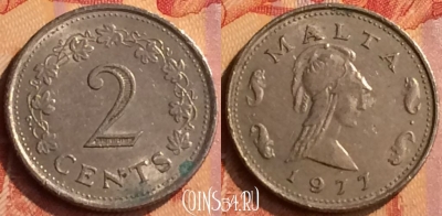 Мальта 2 цента 1977 года, KM# 9, 069n-019
