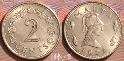Мальта 2 цента 1977 года, KM# 9, 126l-074