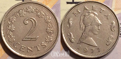 Мальта 2 цента 1977 года, KM# 9, 139-031