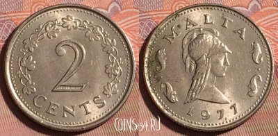 Мальта 2 цента 1977 года, KM# 9, 214b-086
