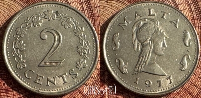 Мальта 2 цента 1977 года, KM# 9, 360s-132