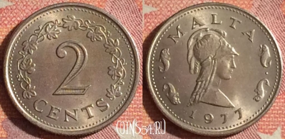 Мальта 2 цента 1977 года, KM# 9, 379-027