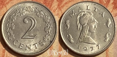 Мальта 2 цента 1977 года, KM# 9, 463q-657