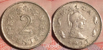 Мальта 2 цента 1977 года, KM# 9, a146-088
