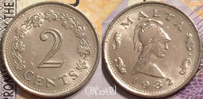 Мальта 2 цента 1982 года, KM# 9, 150-104