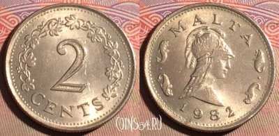 Мальта 2 цента 1982 года, KM# 9, 222a-049