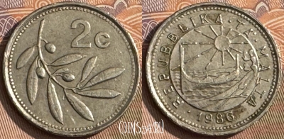 Мальта 2 цента 1986 года, KM# 79, 057s-074