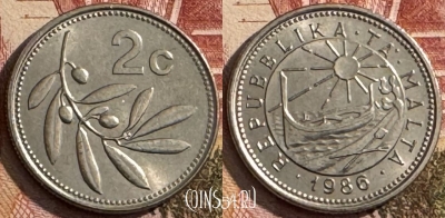Мальта 2 цента 1986 года, KM# 79, 139t-076 ♛