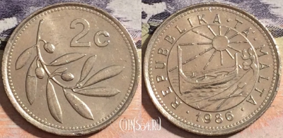 Мальта 2 цента 1986 года, KM# 79, 174-028