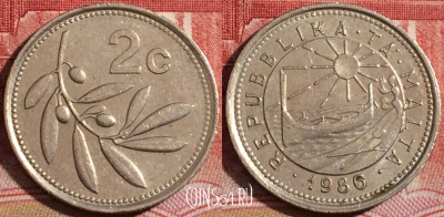 Мальта 2 цента 1986 года, KM# 79, 219-067