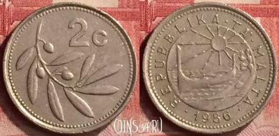 Мальта 2 цента 1986 года, KM# 79, 287m-097