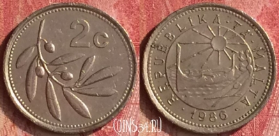 Мальта 2 цента 1986 года, KM# 79, 332n-104