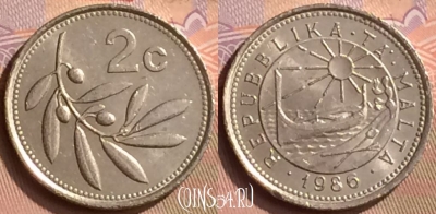 Мальта 2 цента 1986 года, KM# 79, 443-086