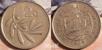 Мальта 2 цента 1986 года, KM# 79, a066-027