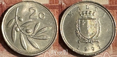 Мальта 2 цента 1991 года, KM# 94, 186t-061