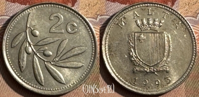 Мальта 2 цента 1993 года, KM# 94, s429s-089