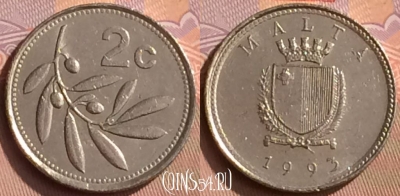 Мальта 2 цента 1993 года, KM# 94, 449-099