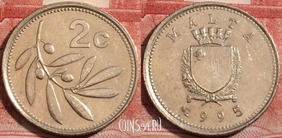 Мальта 2 цента 1995 года, KM# 94, 223-041
